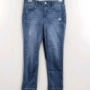 Democracy Absolution Tummy Control Straight Jeans Sz 10x29 Dark Wash Distressed